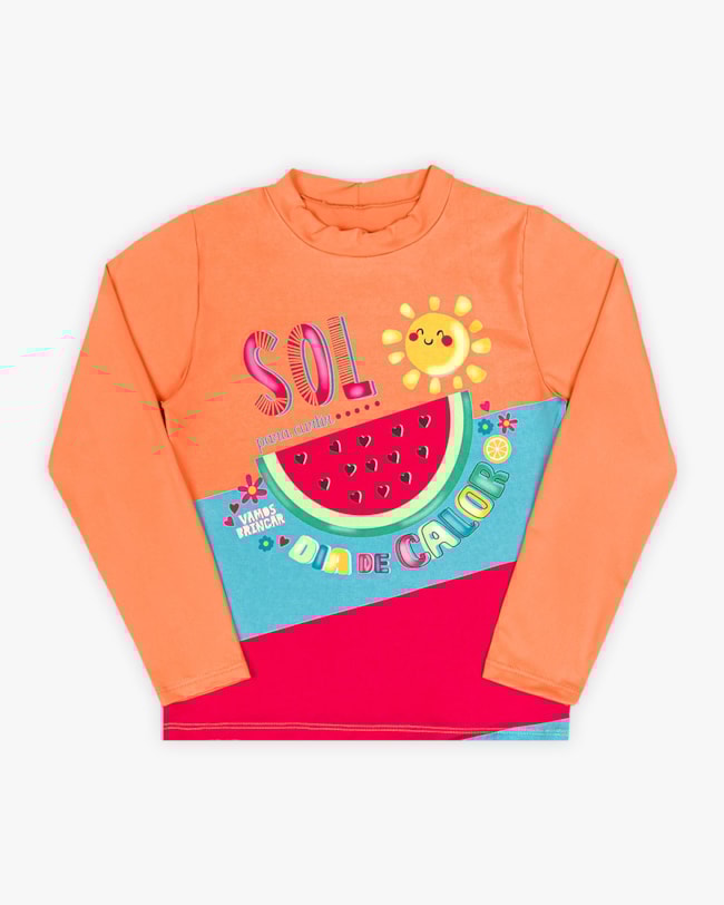 Blusa Infantil Praia Manga Longa com Estampa - Kely Kety - Tangerina-79874e34-f9e4-4cbe-a725-f0fa57461fb7