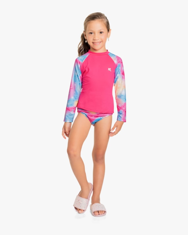 Blusa Infantil Praia Manga Longa com Proteção UV - Kely Kety - Rosa-ba6f8703-3243-4950-91f3-9f90aa72f932