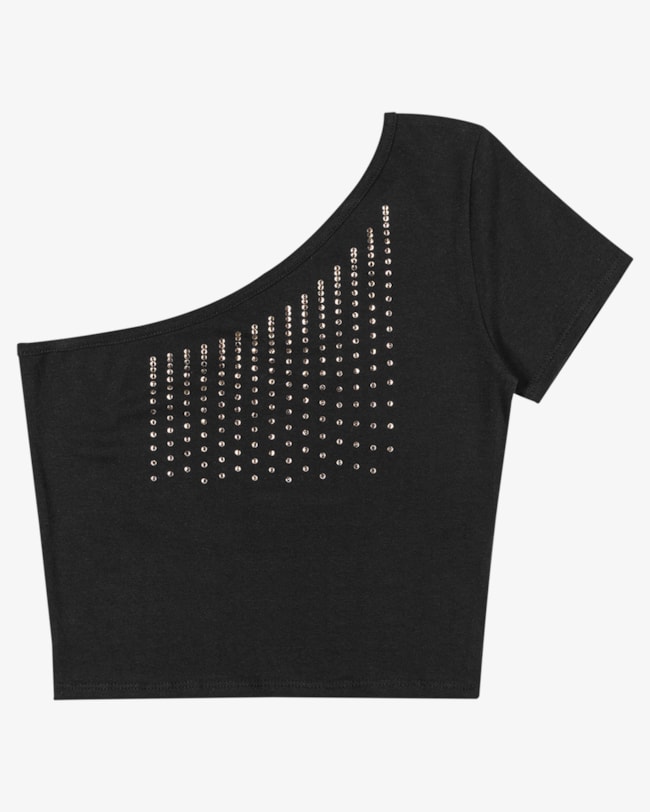 Blusa Juvenil de Um Ombro com Strass Aplicado – BaseD – Preto-dbe5d752-095b-4b81-b6e7-f19941d4c83d