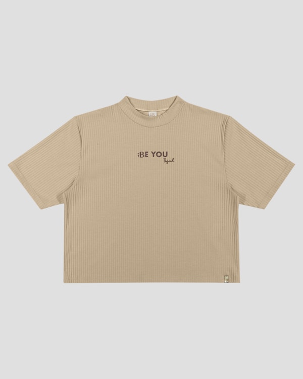 Blusa Juvenil Feminina Canelada com Estampa - BaseD - Bege