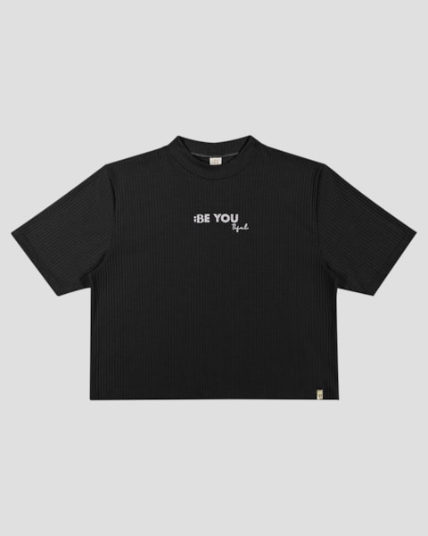 Blusa Juvenil Feminina Canelada com Estampa - BaseD - Preto