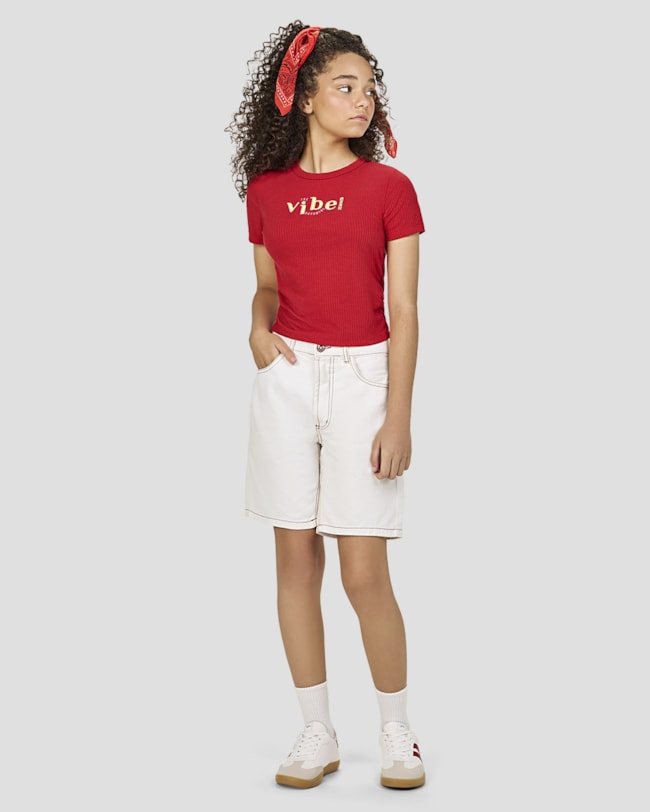 Blusa Juvenil Feminina Canelada com Franzido Lateral - BaseD - Tomato-3b69b8d2-5bdd-404d-9386-f3917e49d4ac