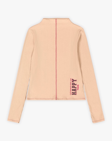 Blusa Juvenil Feminina Canelada Manga Longa com Estampa - BaseD - Nude