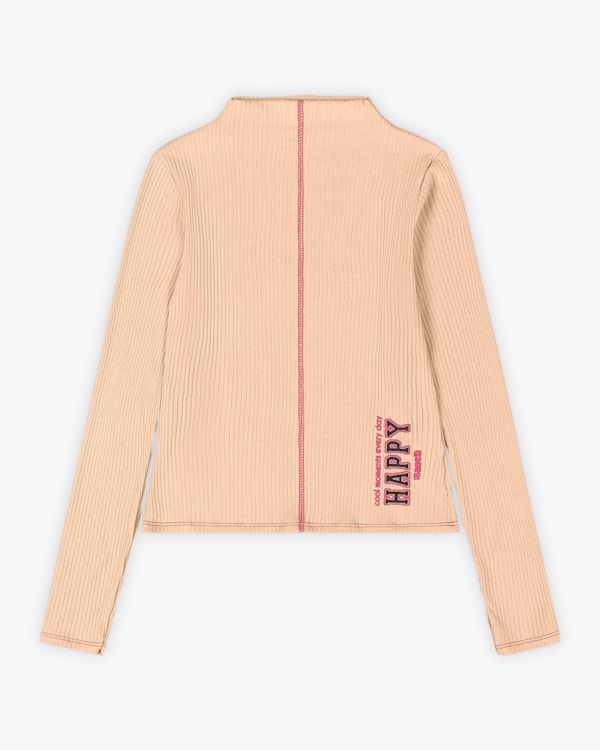 Blusa Juvenil Feminina Canelada Manga Longa com Estampa - BaseD - Nude