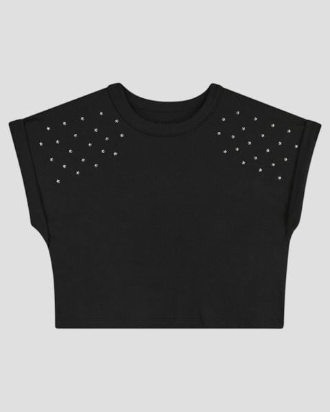 Blusa Juvenil Feminina com Aplicação de Estrela BaseD Preto