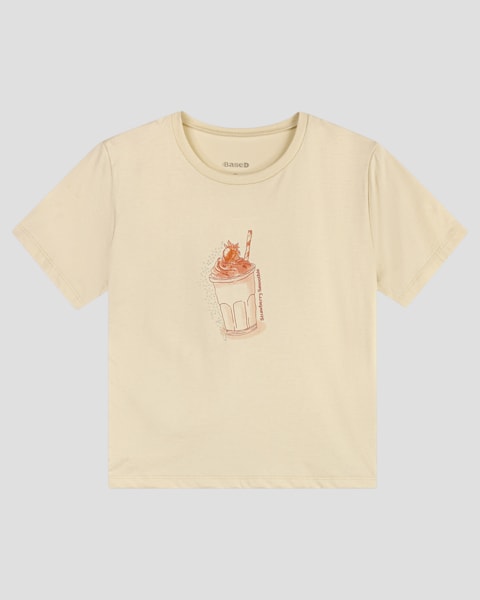 Blusa Juvenil Feminina com Estampa e Strass Based Bege