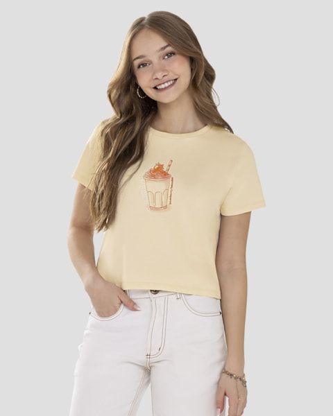 Blusa Juvenil Feminina com Estampa e Strass Based Bege
