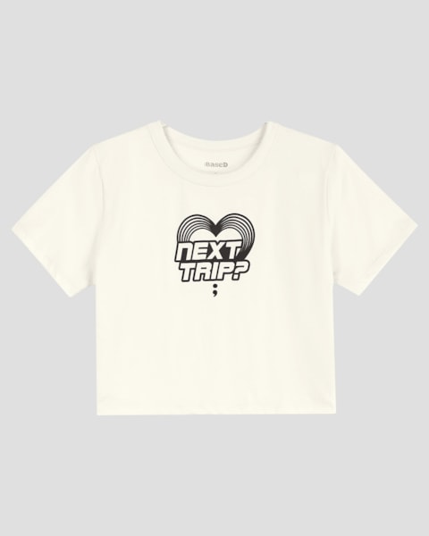 Blusa Juvenil Feminina em Malha com Estampa Relevo BaseD Branco