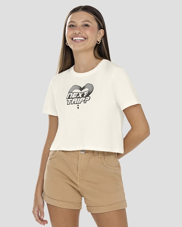 Blusa Juvenil Feminina em Malha com Estampa Relevo BaseD Branco
