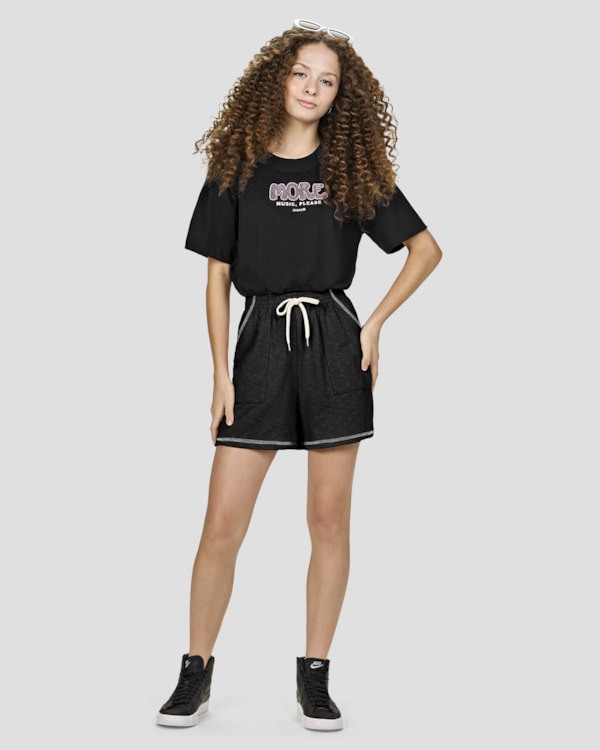 Blusa Juvenil Feminina em Meia Malha com Elástico Barra – BaseD – Preto