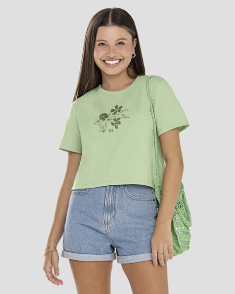 Blusa Juvenil Feminina em Meia Malha com Estampa BaseD Verde