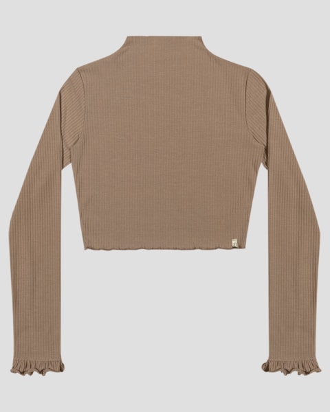 Blusa Juvenil Feminina Manga Longa Canelada - BaseD - Marrom