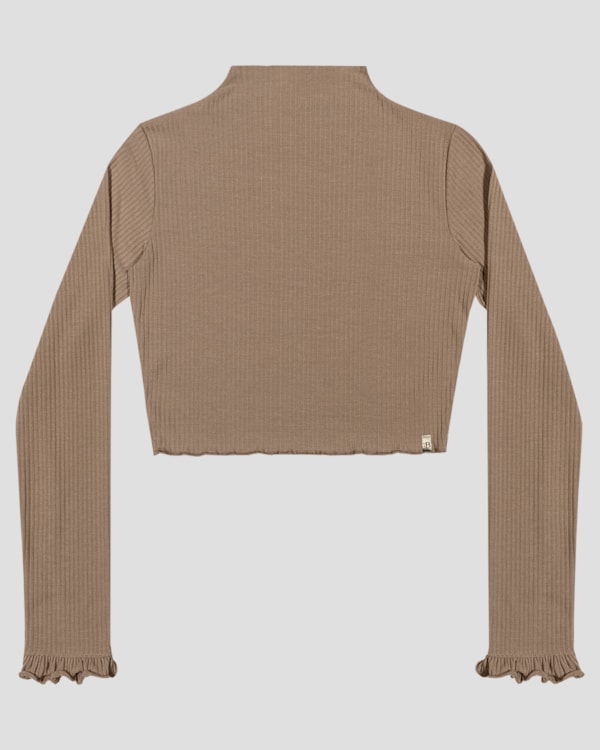 Blusa Juvenil Feminina Manga Longa Canelada - BaseD - Marrom