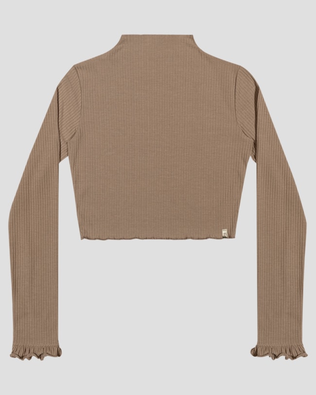 Blusa Juvenil Feminina Manga Longa Canelada - BaseD - Marrom-86a1eb47-9897-43d4-97b4-0b55cef1966a