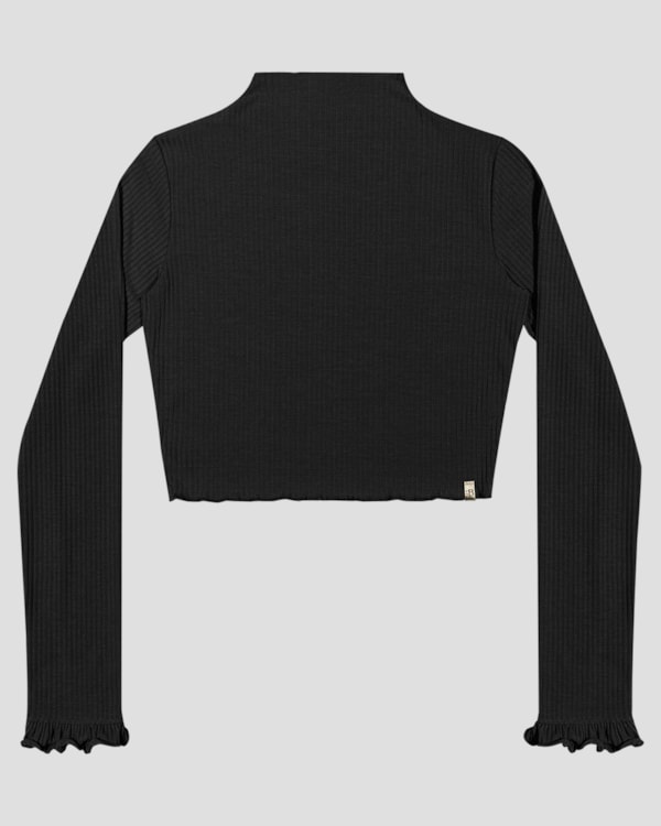 Blusa Juvenil Feminina Manga Longa Canelada - BaseD - Preto