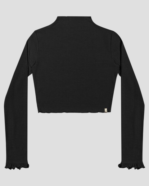 Blusa Juvenil Feminina Manga Longa Canelada - BaseD - Preto