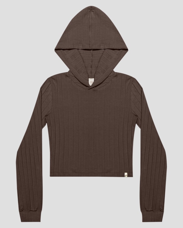 Blusa Juvenil Feminina Manga Longa Canelada com Capuz - BaseD - Marrom