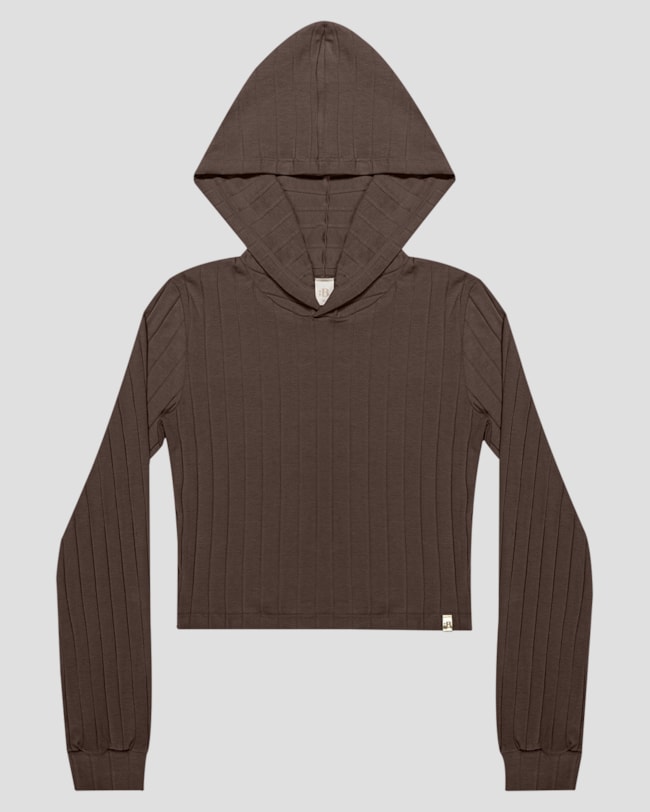 Blusa Juvenil Feminina Manga Longa Canelada com Capuz - BaseD - Marrom-7fd376dd-85dd-4e02-a6d8-37fe5602f7e0