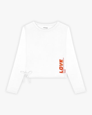 Blusa Juvenil Feminina Manga Longa com Ajuste Lateral - BaseD - Branco