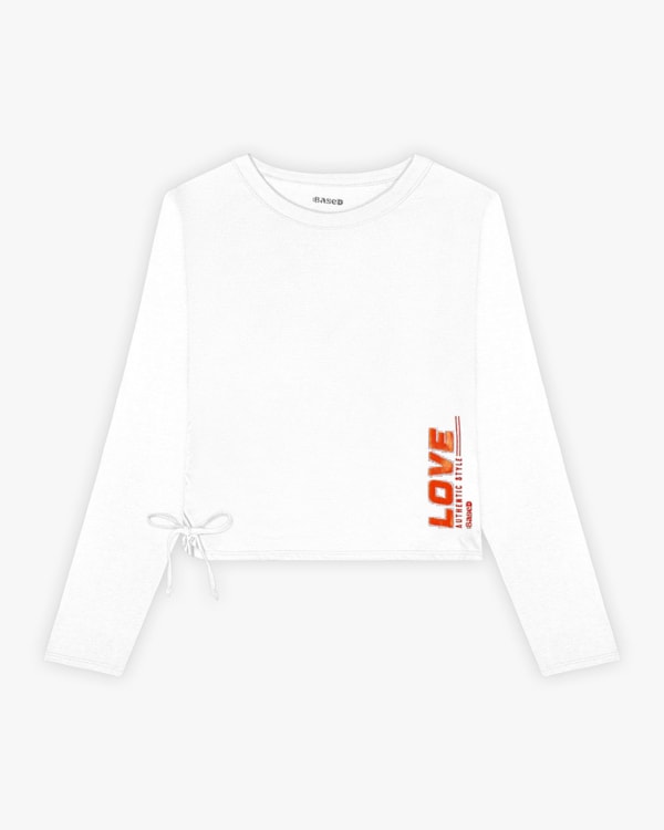 Blusa Juvenil Feminina Manga Longa com Ajuste Lateral - BaseD - Branco