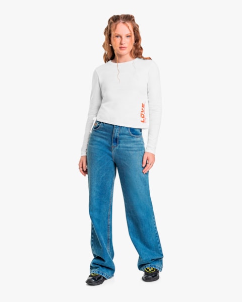 Blusa Juvenil Feminina Manga Longa com Ajuste Lateral - BaseD - Branco