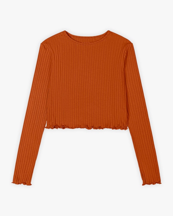 Blusa Juvenil Feminina Manga Longa com Dedeira Canelada - BaseD -Inca