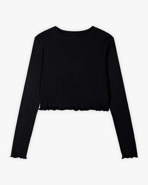 Blusa Juvenil Feminina Manga Longa com Dedeira Canelada - BaseD reto