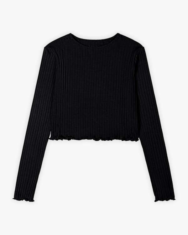 Blusa Juvenil Feminina Manga Longa com Dedeira Canelada - BaseD reto