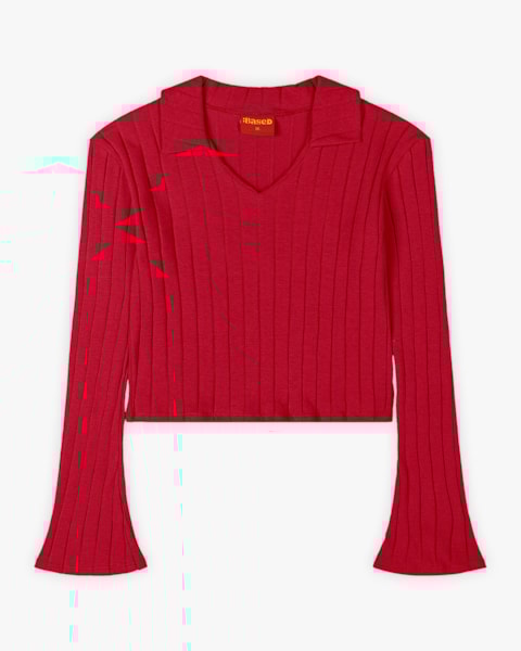 Blusa Juvenil Feminina Manga Longa com Gola Polo - BaseD - Cherry Red