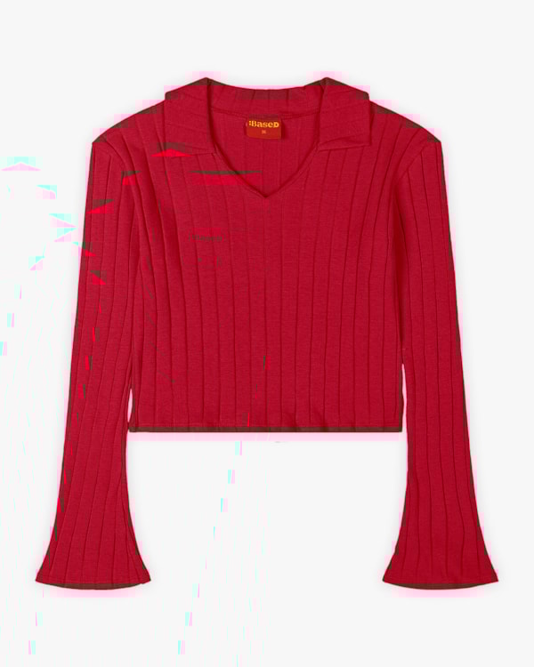 Blusa Juvenil Feminina Manga Longa com Gola Polo - BaseD - Cherry Red