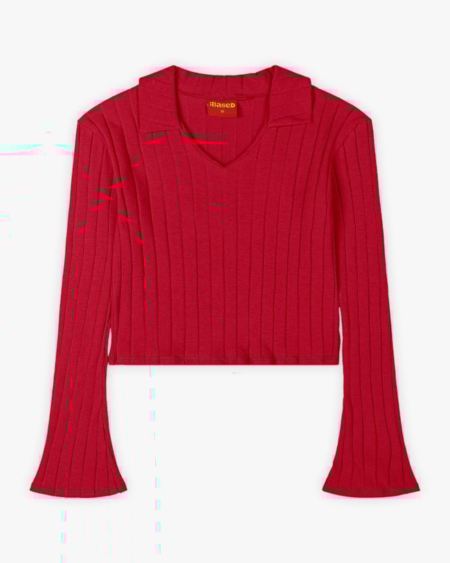 Blusa Juvenil Feminina Manga Longa com Gola Polo - BaseD - Cherry Red-fa049fdf-26d2-454e-9a4d-5a8475111e0f