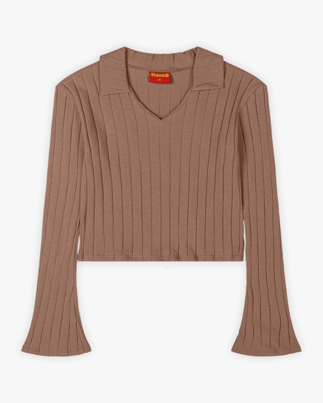 Blusa Juvenil Feminina Manga Longa com Gola Polo - BaseD - Macchiato-ad73185f-c436-4999-a91b-d25bb50ebe25