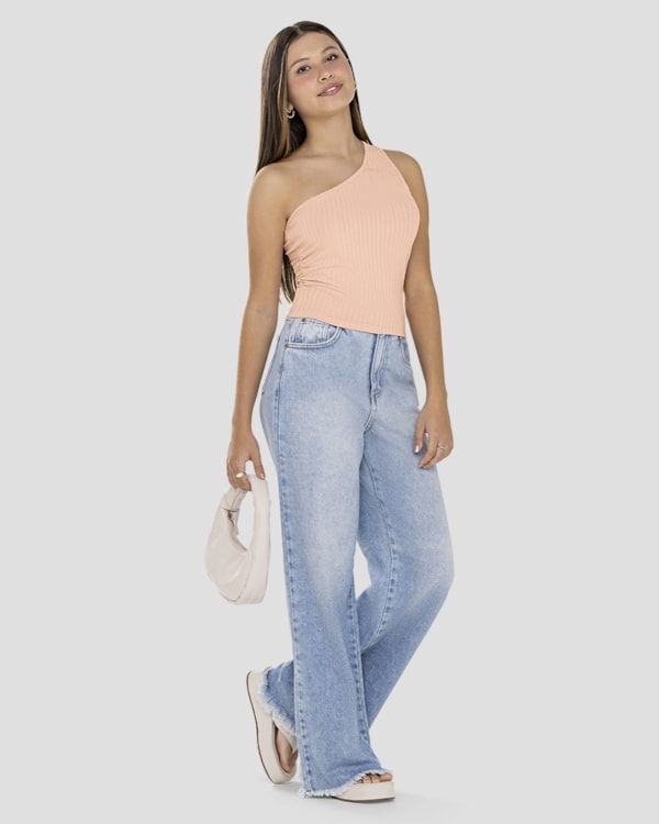 Blusa Juvenil Feminina Um Ombro Só Canelada BaseD Nude