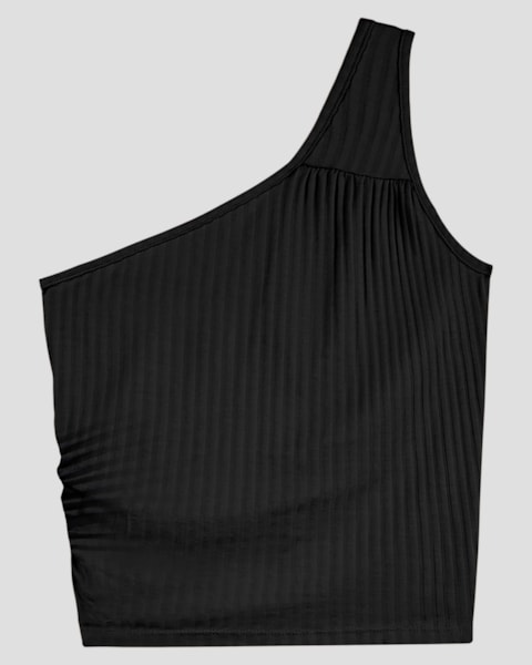 Blusa Juvenil Feminina Um Ombro Só Canelada BaseD Preto