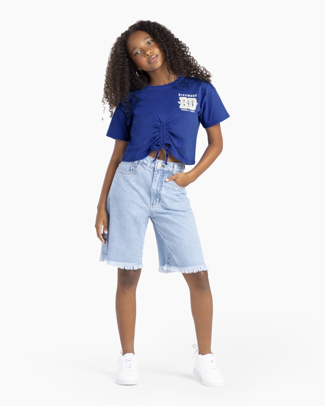 Blusa Juvenil Manga Curta com Amaração - BaseD - Azul-f68e746b-97d3-4ad6-962c-4be5a7a41396