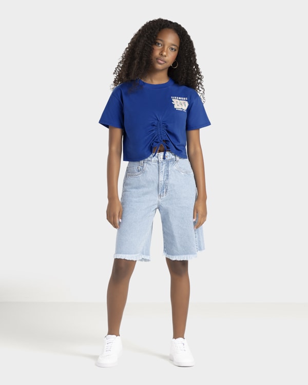 Blusa Juvenil Manga Curta com Amaração - BaseD - Azul