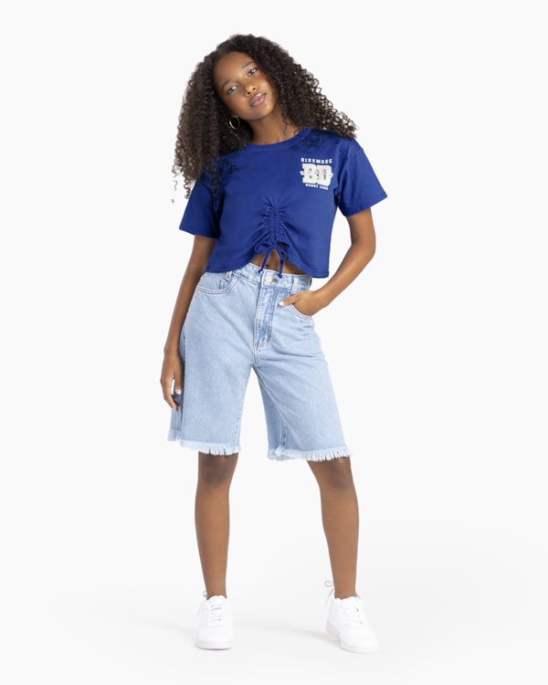 Blusa Juvenil Manga Curta com Amarração - BaseD - Azul