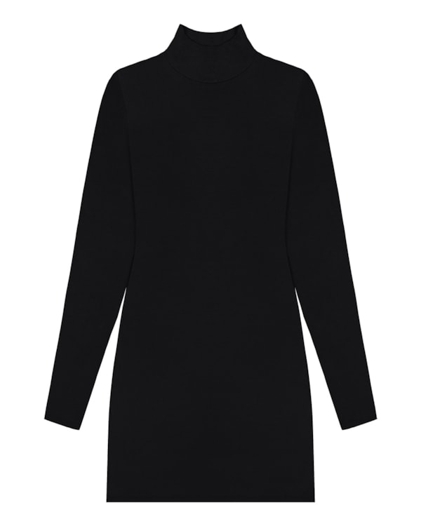 Blusa Long Manga Longa com Gola Alta - Cereja Rosa - Preto