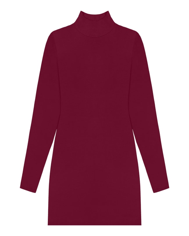 Blusa Long Manga Longa com Gola Alta - Cereja Rosa - Vinho-b8644f36-c475-4b09-90ad-512269c64122