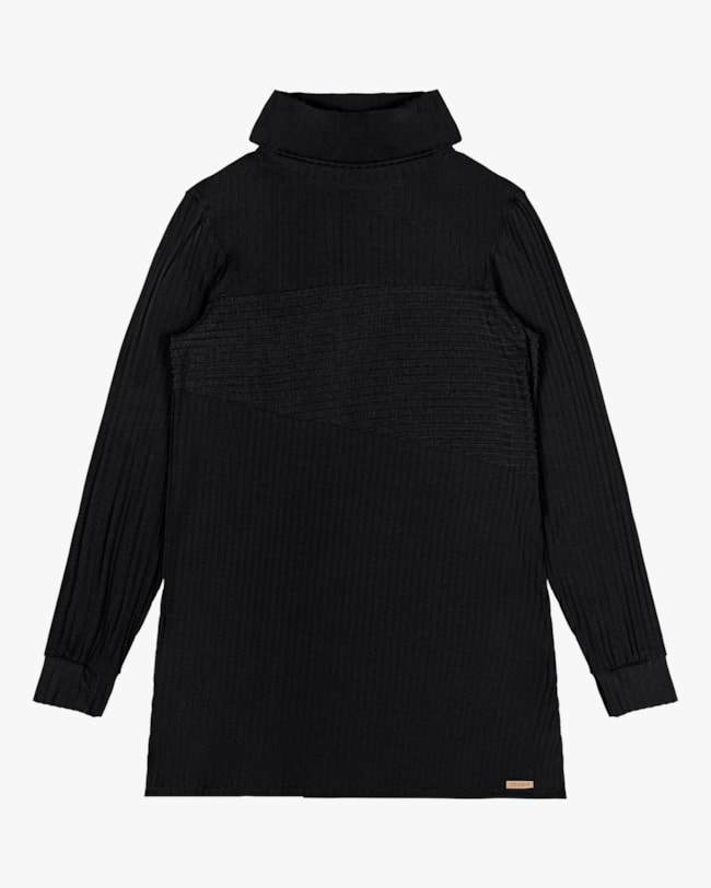 Blusa Long Manga Longa em Canelado com Aberturas Lateral - Cereja Rosa - Preto-bcbf1b2c-5488-4c78-9c8e-895c23ac60eb