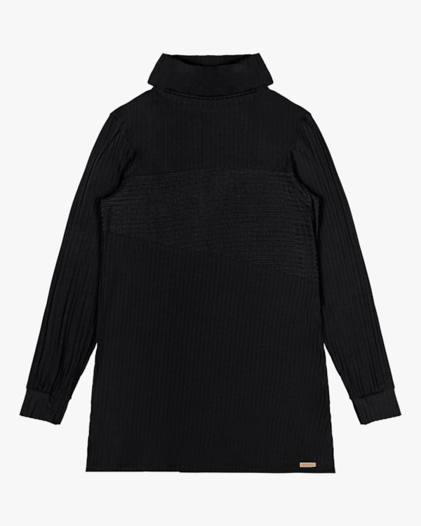 Blusa Long Manga Longa em Canelado com Aberturas Lateral - Cereja Rosa - Preto