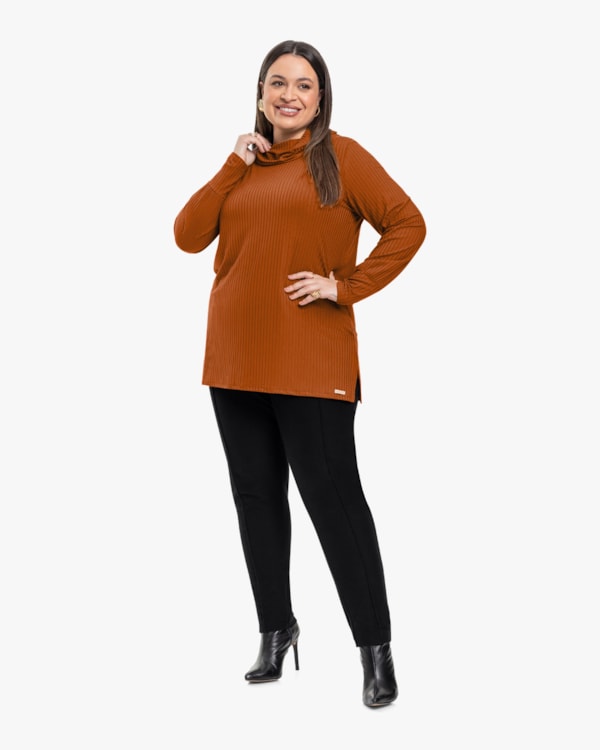 Blusa Long Plus Size em Viscose Canelada - Cereja Rosa - Inca