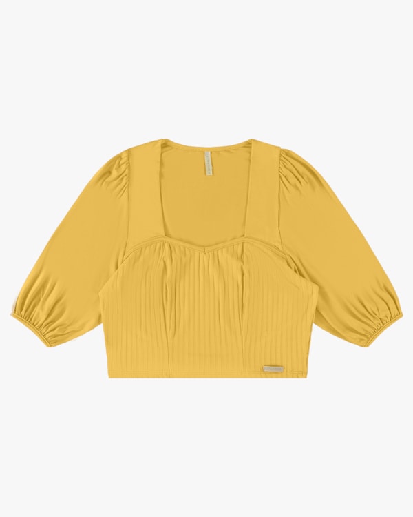 Blusa Manga 3/4  Bufante em Viscose - Cereja Rosa - Mostarda P