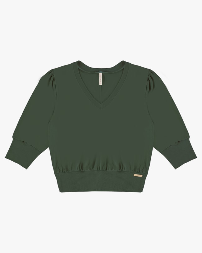 Blusa Manga 3/4 em Meia Malha - Cereja Rosa - Basílico-cf5ce93b-f4b0-4ed3-9a22-f3017fe76525