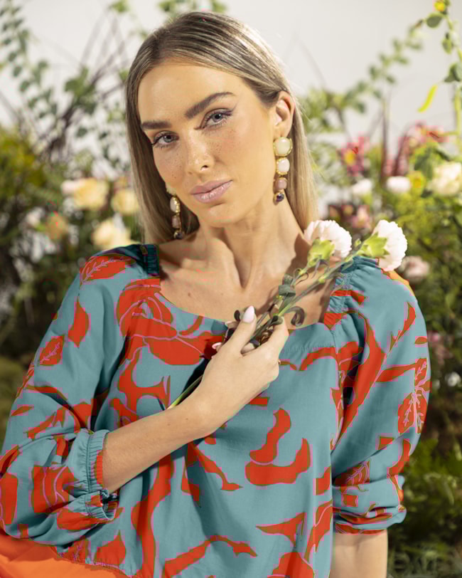 Blusa Manga 3/4 em Viscose com Decote Quadrado - Cereja Rosa - Carrot-8721b117-6dbb-4f8c-8fec-13b1f5785e5e