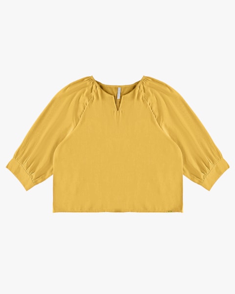 Blusa Manga 3/4 em Viscose Linho - Cereja Rosa - Mostarda