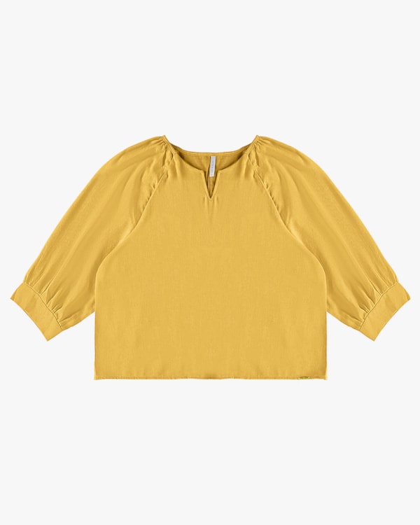 Blusa Manga 3/4 em Viscose Linho - Cereja Rosa - Mostarda