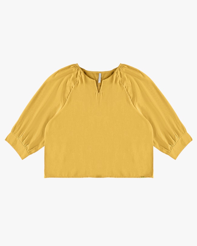 Blusa Manga 3/4 em Viscose Linho - Cereja Rosa - Mostarda-fc2ff308-9d67-44b1-bfd1-8ee34bb29e1e