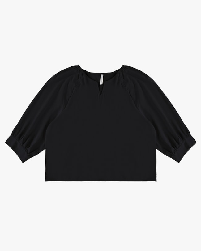 Blusa Manga 3/4 em Viscose Linho - Cereja Rosa - Preto-a4f2b1c3-fc34-4c4f-96a3-fab188c8a484