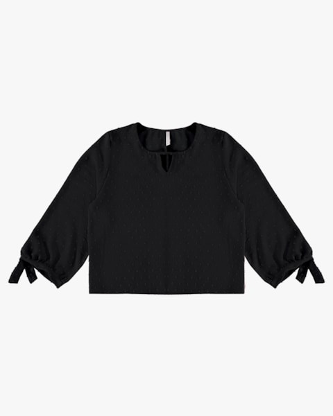 Blusa Manga 7/8 com Decote Gota - Cereja Rosa - Preto